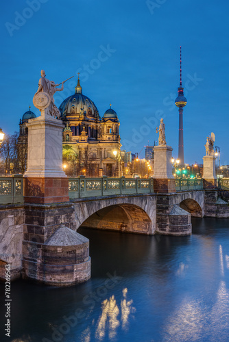 The Berlin Cathedral with the famous TV Tower at twilight