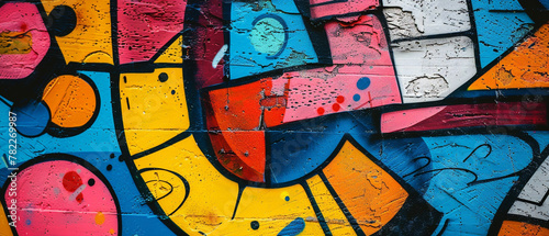 Vibrant graffiti wall with bold colors creating an eye-catching display of urban street art.