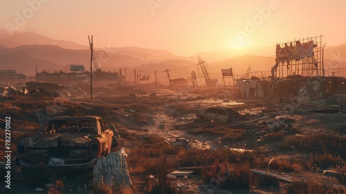 A post-apocalyptic wasteland in a video game, featuring crumbling infrastructure and desolate landscapes,