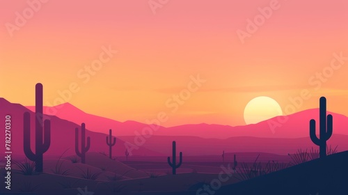 Desert sunset with cacti and mountains © cac_tus