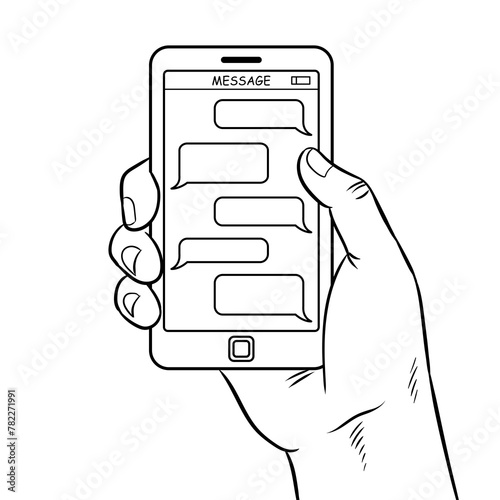 Smart phone messaging coloring PNG illustration. Comic book style imitation. photo