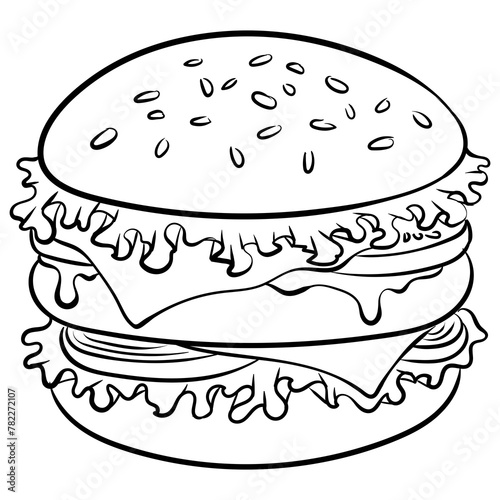 Burger sandwich coloring retro PNG illustration. Isolated image on white background. Comic book style imitation.