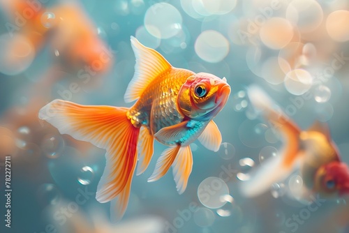 Golden Fish Ballet in Bubbly Serenity. Concept Underwater Beauty, Graceful Movements, Goldfish Elegance