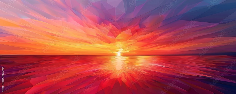 Obraz premium Abstract geometric sunset over water