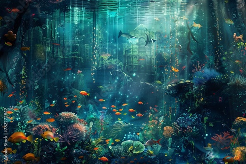 a digital masterpiece depicting a magical undersea realm.