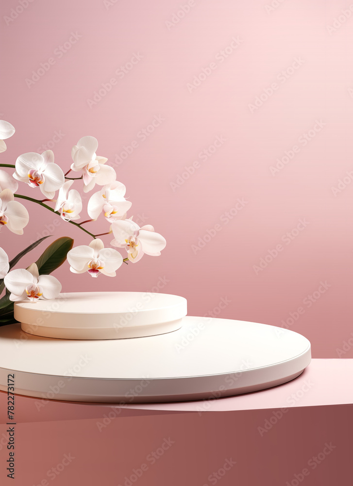 Mockup podium with orchids for product presentation
