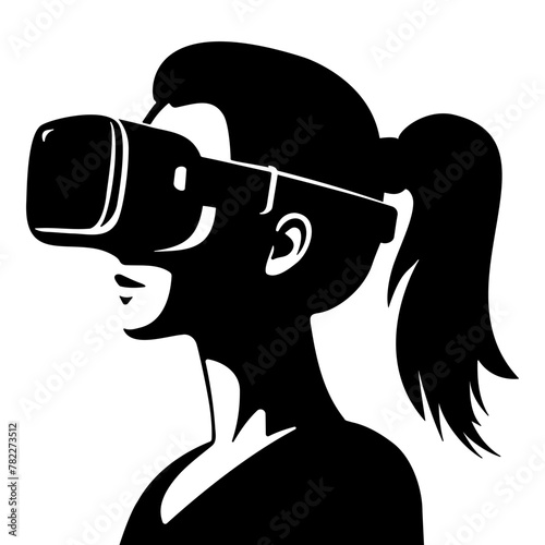 Silhouette of a Woman using virtual reality glasses monochrome clip art. Vector illustration