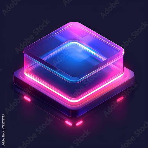 3D rendering of a glowing neon blue and pink geometric shape