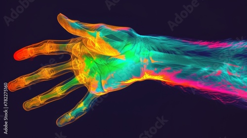 Colorful thermal imaging scan of a human hand