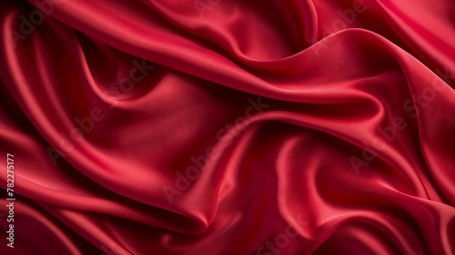Red silk fabric with soft waves and curves. Ideal as background for elegant designs, invitations, or decorative elements