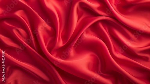 Realistic red silk top view background. Elegant and soft royal backdrop with a shimmering flowing surface. Luxurious red background design