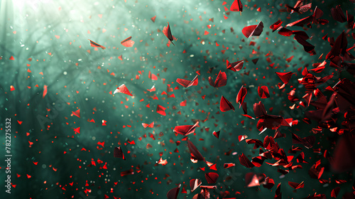 Crimson Petal Drift, Dramatic Red on Emerald, Passionate Celebration Background with Copy Space photo