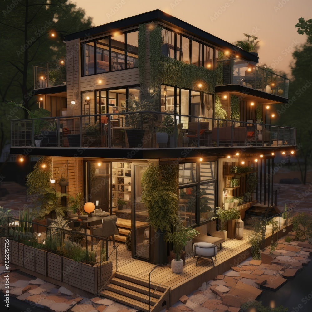 Modern Eco House with Green Facade and Terrace Garden Modern Eco House with Green Facade and Terrace Garden