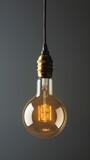 Illuminated vintage style light bulb on a dark background