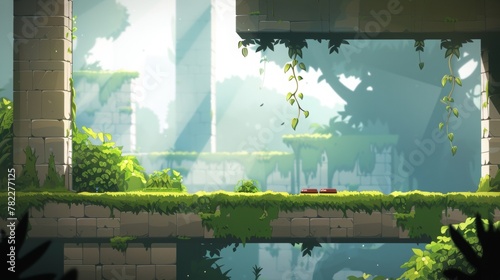 platformer video game level, 2d, flat, horizontal floor