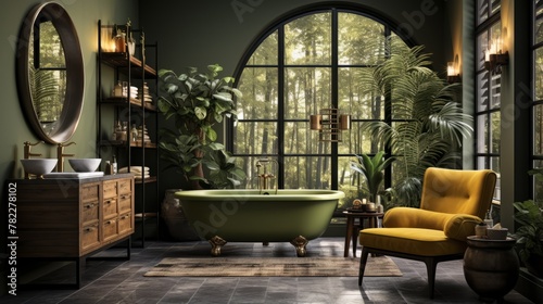 Bathroom With Large Windows and Plants
