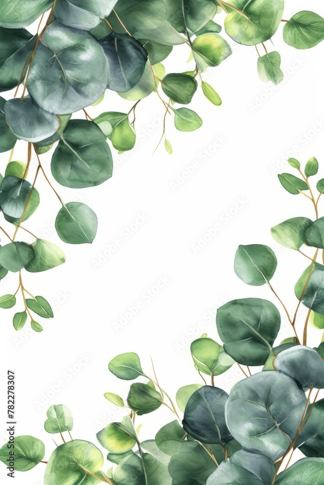 Watercolor eucalyptus leaves frame