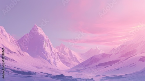 Serene pink sunrise over a snowy mountain landscape
