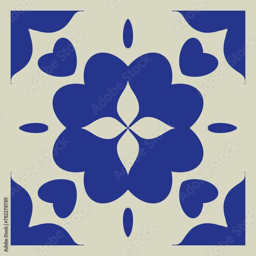 navi blue moroccan flowers geometric abstract pattern. Seamless background