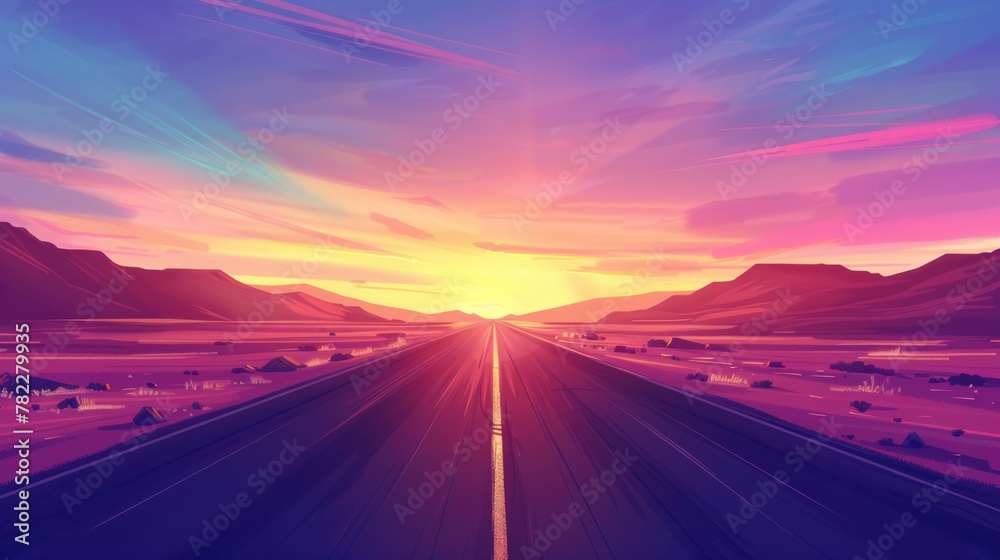 Vibrant sunset over a desert highway