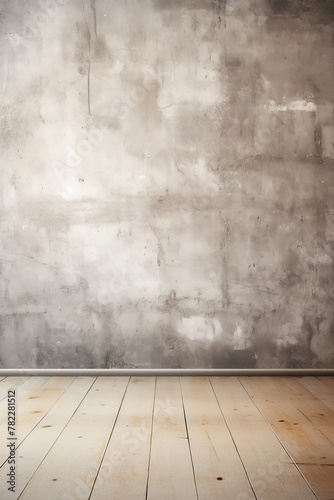 Wooden floor and gray concrete wall background