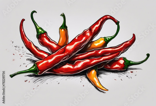Assorted fresh chili peppers on white background