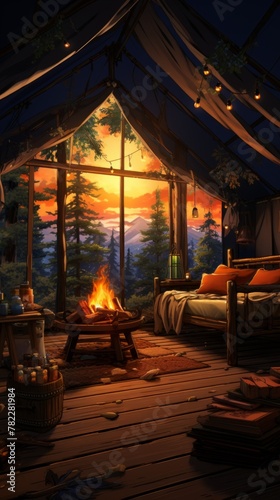 Cozy cabin in the woods with a view of the mountains