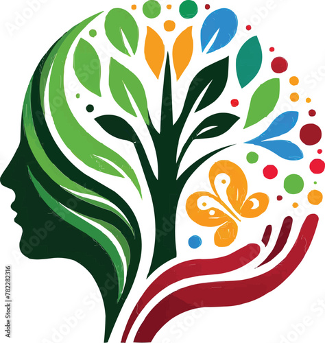 The visionary head hand tree butterfly logo symbolizes the mind and development of customized vector design