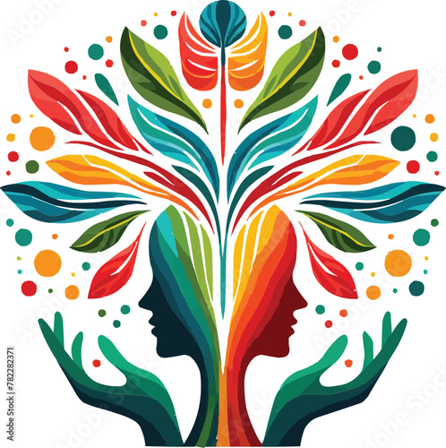The visionary head hand tree butterfly logo symbolizes the mind and development of customized vector design