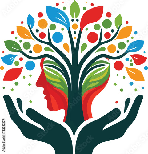 The visionary head hand tree butterfly logo symbolizes the mind and development of customized vector design