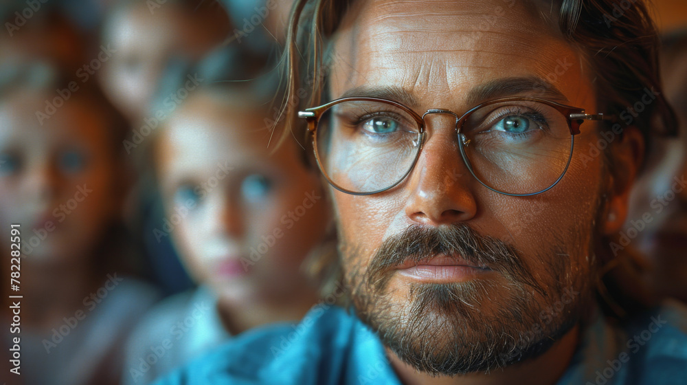 Portrait Of Teacher In Class With Pupils. Portrait Of Teacher In Class With Pupils.