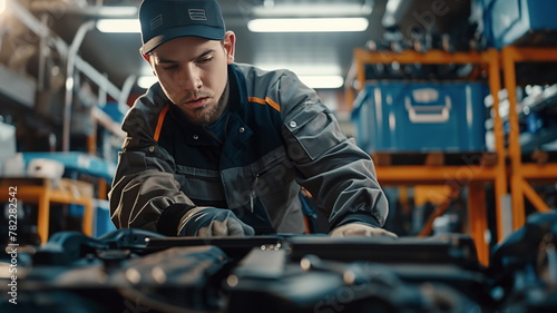 Skilled Technician Performing Battery Replacement, Hybrid Car Maintenance Expertise