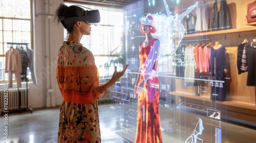 Woman Experiencing Virtual Reality Shopping.