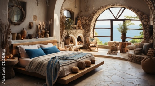 Amazing bedroom with a stunning view of the ocean photo