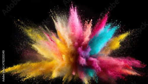 Explosion of colored powder on white background