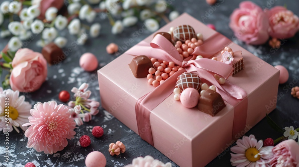 greeting background with gift box and flower greeting background with gift box and flower