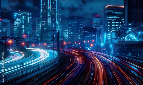 ultra fast railway train blurred motion perspective, speed and dynamics of big city, urban car traffic concept, creative background