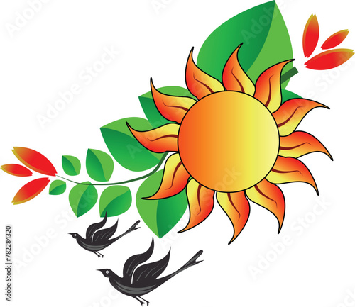 Sri Lankan Traditional Sun Face line art drawing. Sinhala and Tamil New Year element