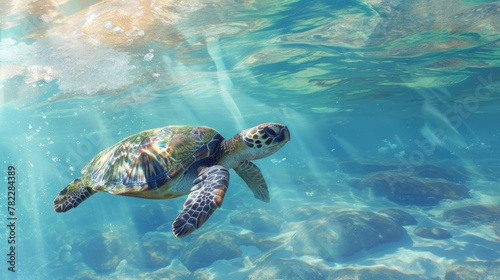 Sea turtle swimming in clear blue water