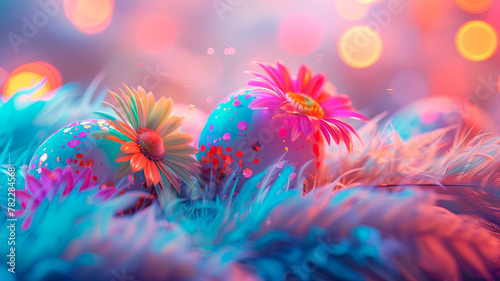 Beautiful bright Easter eggs. selective focus.