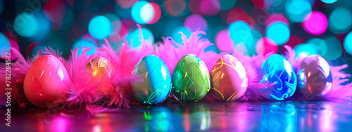 Beautiful bright Easter eggs. selective focus.