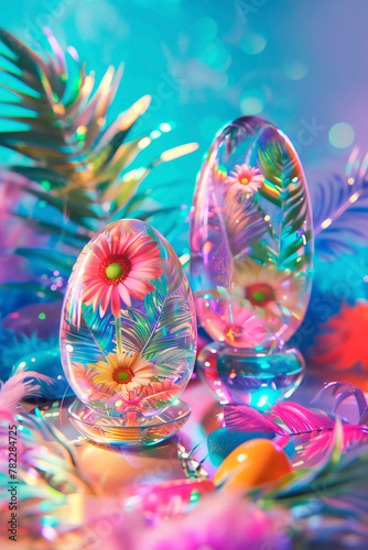 Beautiful bright Easter eggs. selective focus.