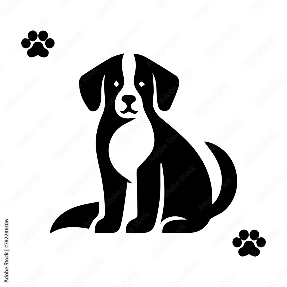 Fototapeta premium Vector silhouette of dog on white background.