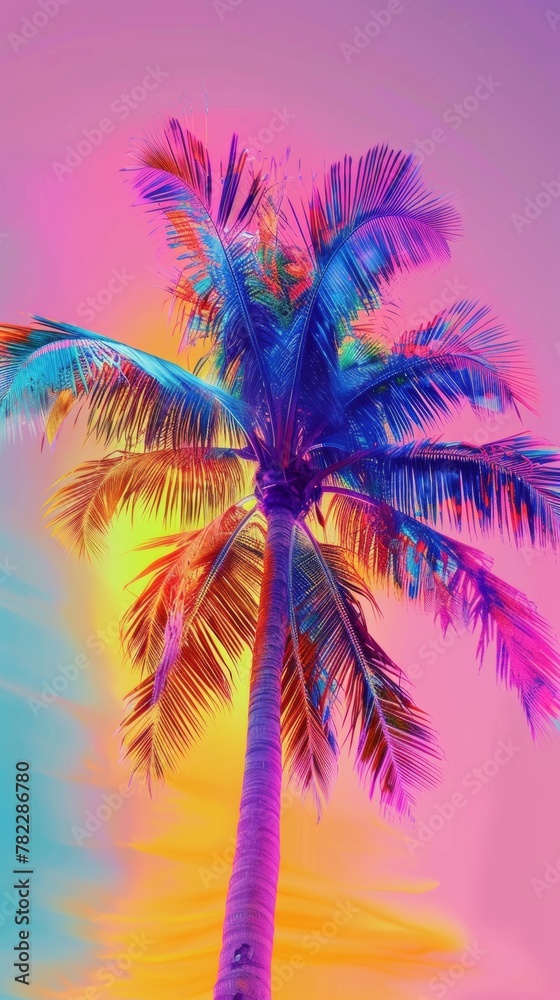 Colorful gradient palm tree against vibrant sky