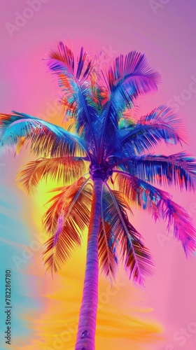 Colorful gradient palm tree against vibrant sky