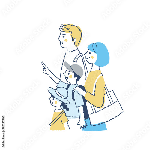 おでかけする4人家族　横顔