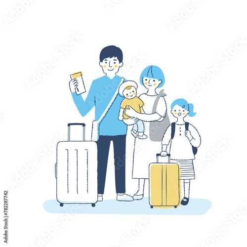 旅行中の4人家族