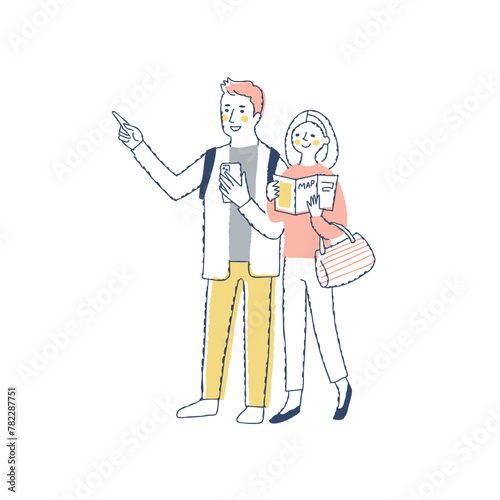 旅行中の若いカップル　