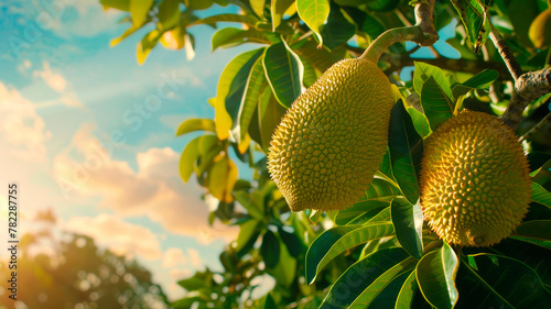 Jackfruit harvest in the garden. selective focus.