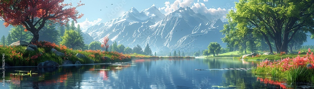 Naklejka premium Cartoon fishing scene, tranquility on a lazy river